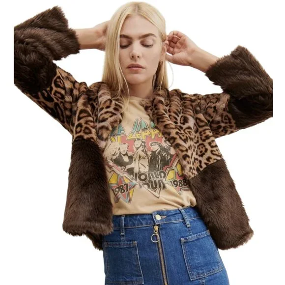 ANTHROPOLOGIE CURRENT AIR COZY SOFT LEOPARD COLORBLOCK JACKET SZ M - Picture 1 of 16